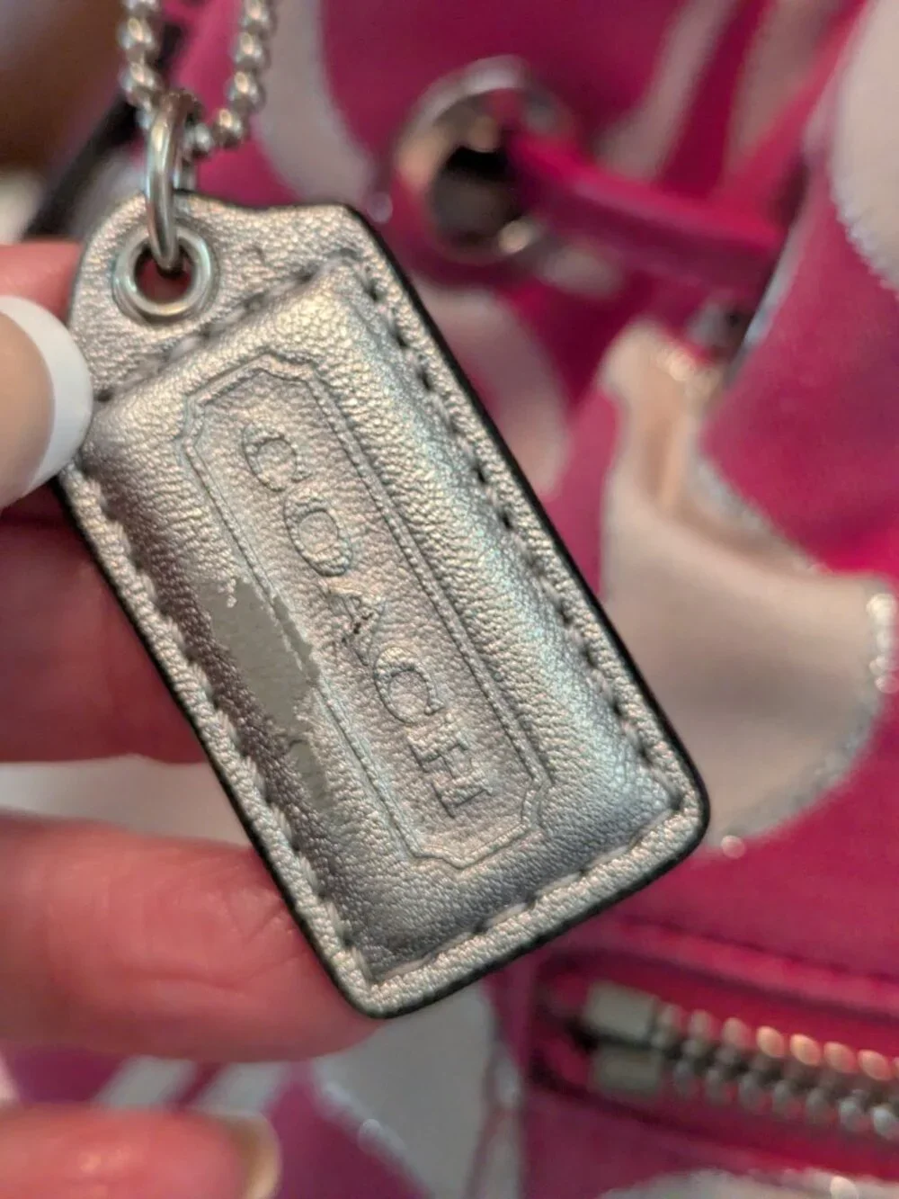Coach Poppy Bucket Bag Medium Pink, Cream & Silver Good Drawstring